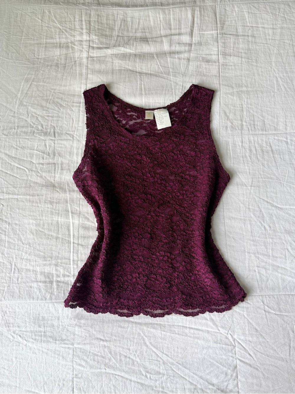 Vintage 80s Victoria’s Secret Burgundy Sheer Floral Lace Tank Top Size M